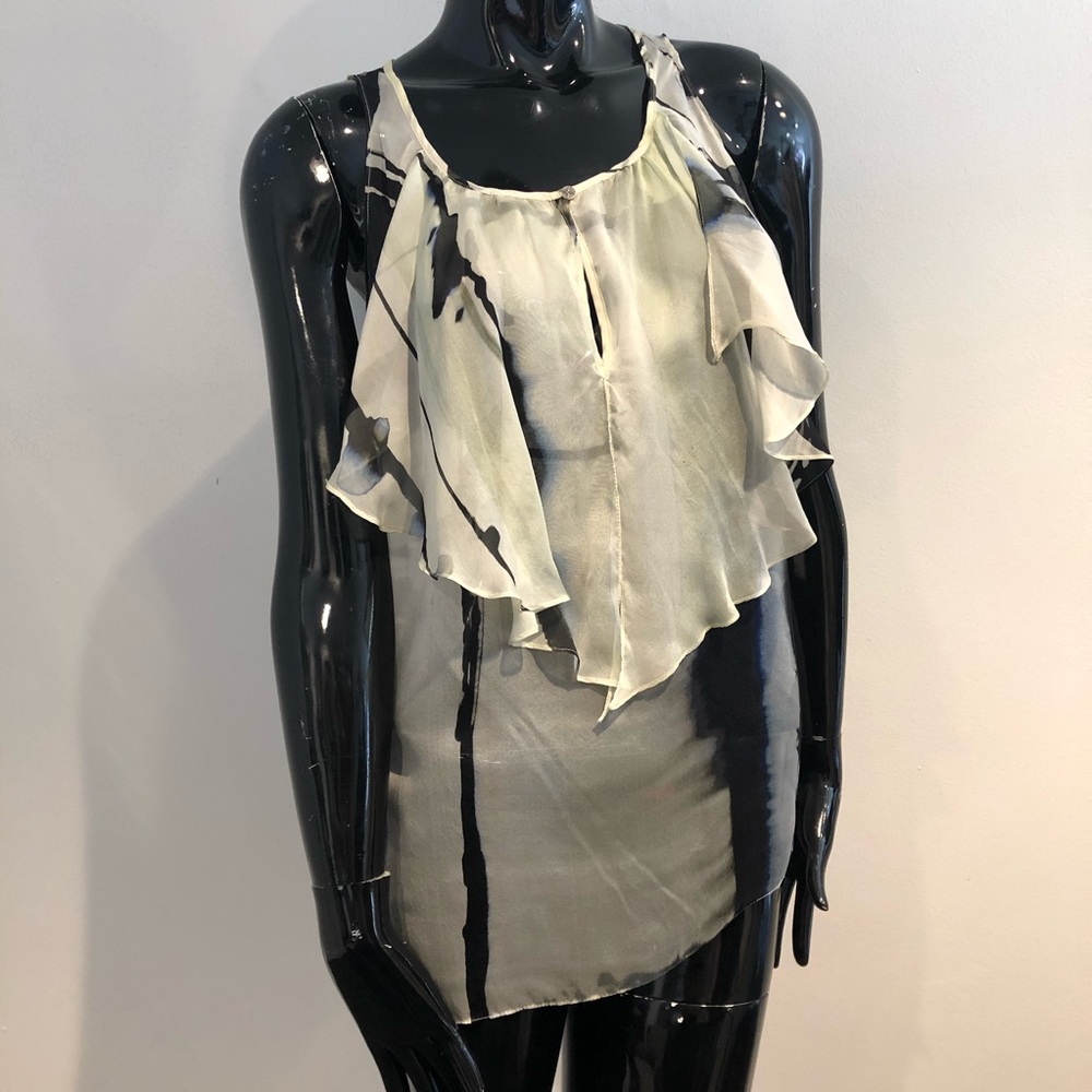 Vintage Nicole Miller Ruffle Front Tank Marble